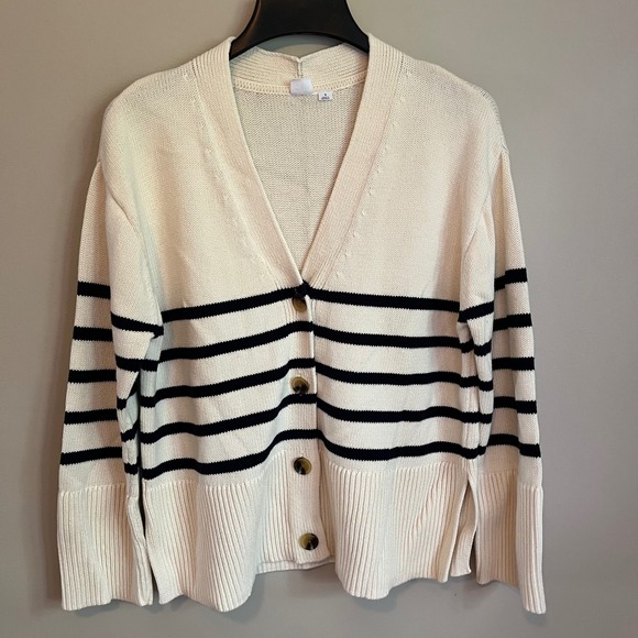 GAP Sweaters - Gap Fisherman Cream Navy Striped Cotton Button Cardigan Sweater S Coastal Preppy
